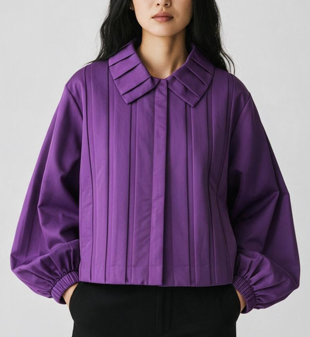 A6 Authentic DENNIS BASSO Purple Balloon Sleeve Pleated Zip Jacket Size 3X